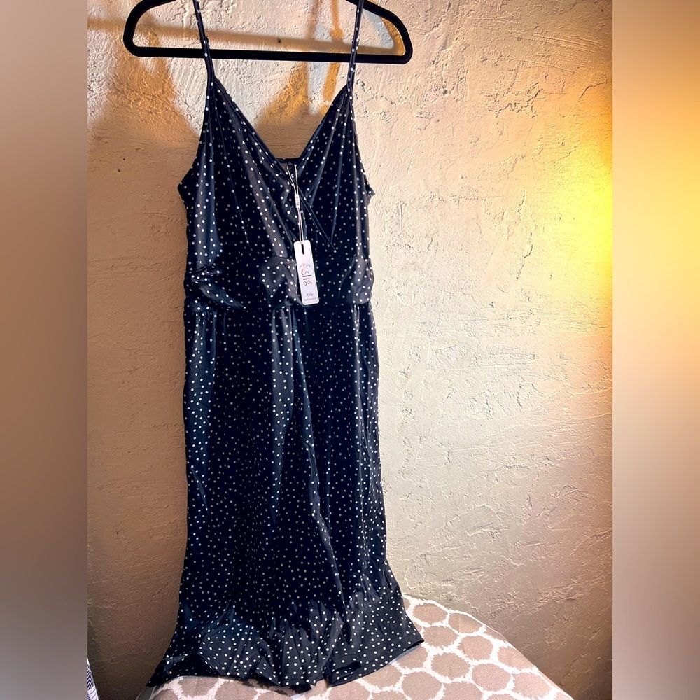 Black Polka Dot Midi Dress summer beach loungewear great with a Jean jacket